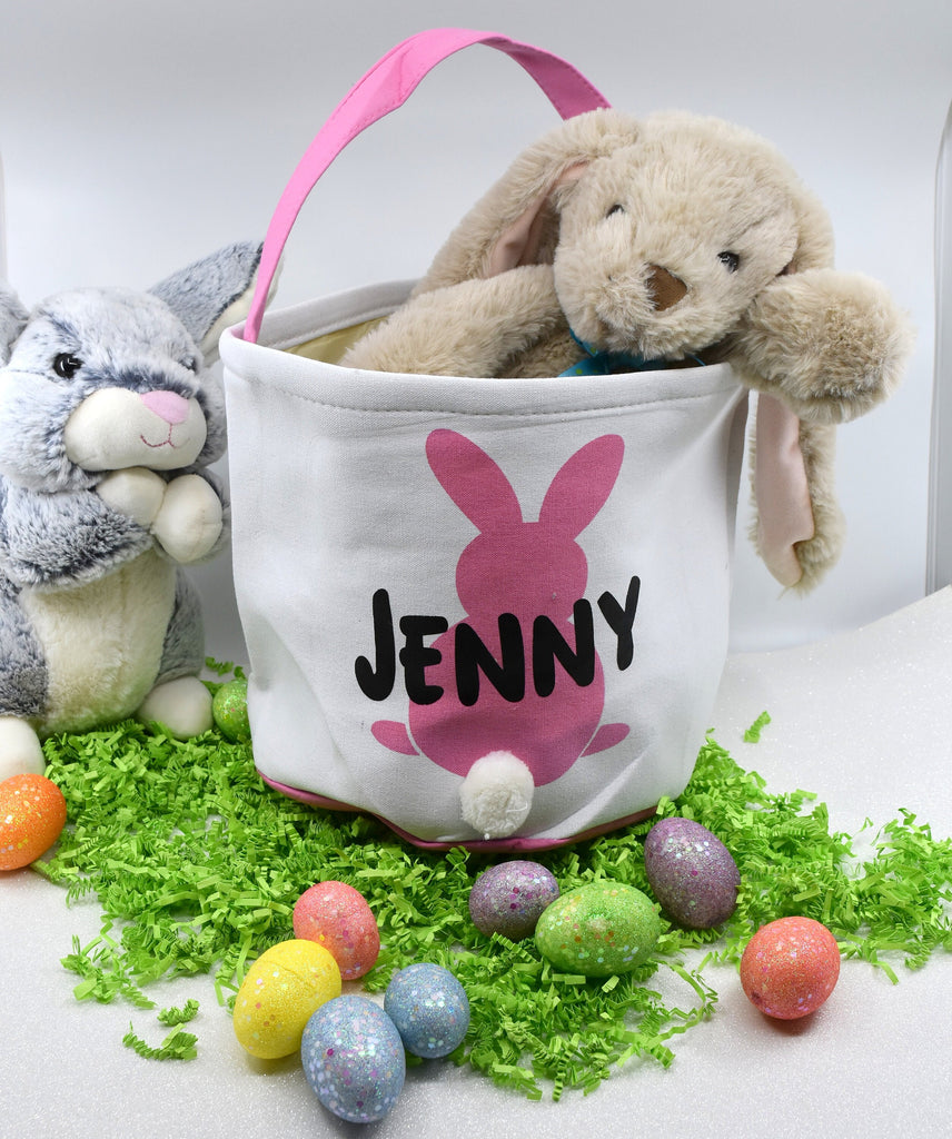 Personalized Easter Basket | Easter Bucket | Egg Basket | Kids Tote | Easter Bunny Bag | Bunny Tote | Pink Bunny Basket | Easter Bunny