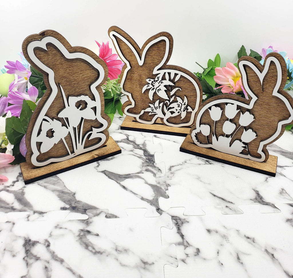 Easter Shelf Sitters | Easter home Decor | Spring Decor | Wood Home Decor | Spring Floral Shelf Sitters | Spring Flowers | Easter Bunnies