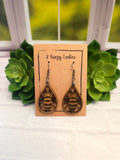 Wood Handmade Honey Bee Dangle Earrings | Cute Bee Engraved Hanging Earrings | Beautiful Jewelry Gift | Lightweight Wood Earrings