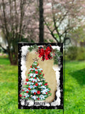 Personalized Holiday Garden Flag with Family Name  Custom Christmas Tree Design  12x18 Inches