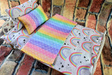 18 in Rainbow Doll Bedding Set for Girls  Doll Mattress Blanket Perfect Gifts for Baby Dolls or Pet Bed