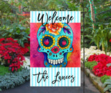 Sugar Skull Welcome Garden Flag - Personalized 12x18 Custom Design - Garden Gift Idea