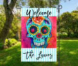 Sugar Skull Welcome Garden Flag - Personalized 12x18 Custom Design - Garden Gift Idea